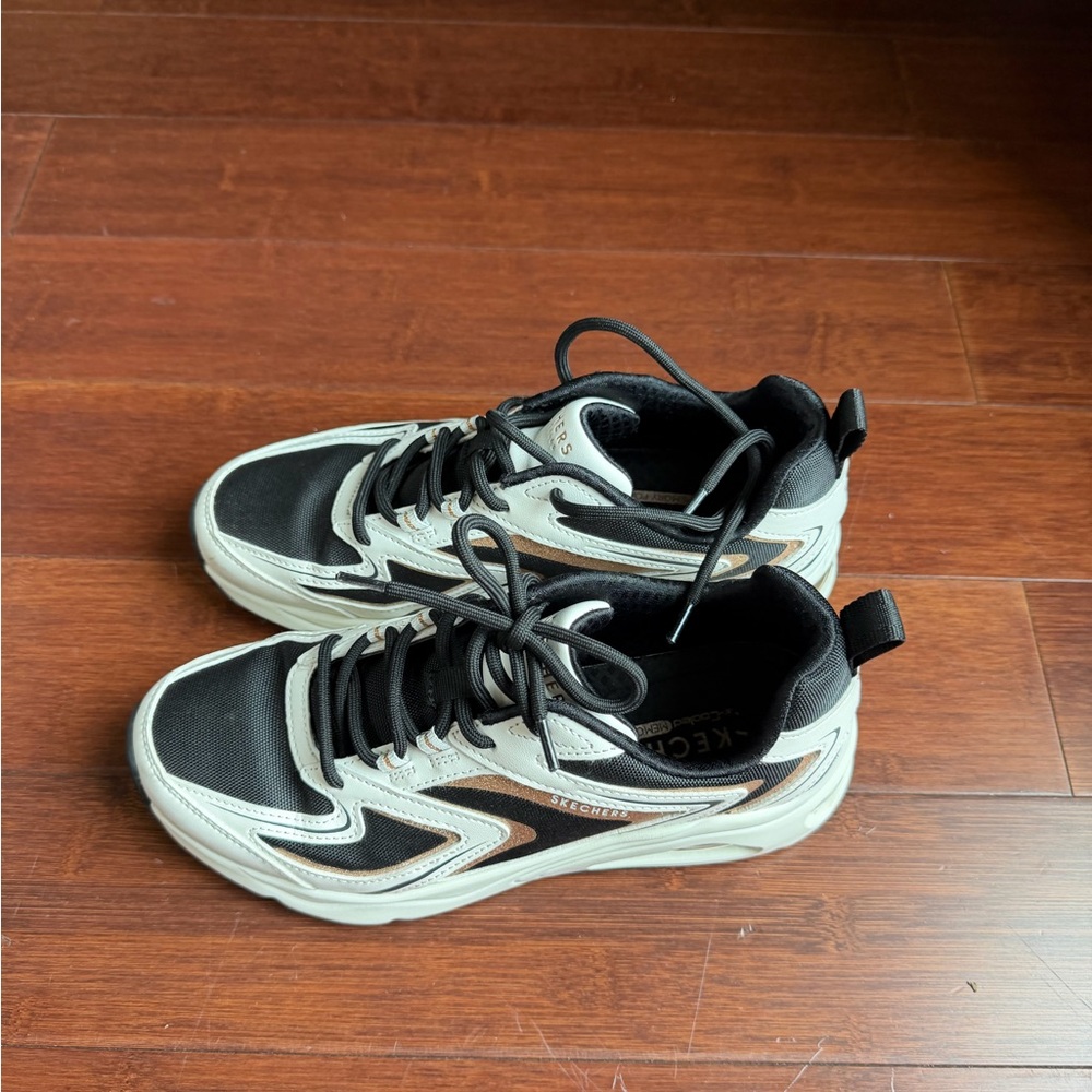 Skechers Tres Air Uno Street Shimm-Airy Casual Sneakers Rose Gold BLK White - Picture 4 of 8